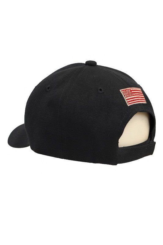Black Monochromatic American Flag Embroidered Six Panel Velcro Back Acrylic Baseball Hat