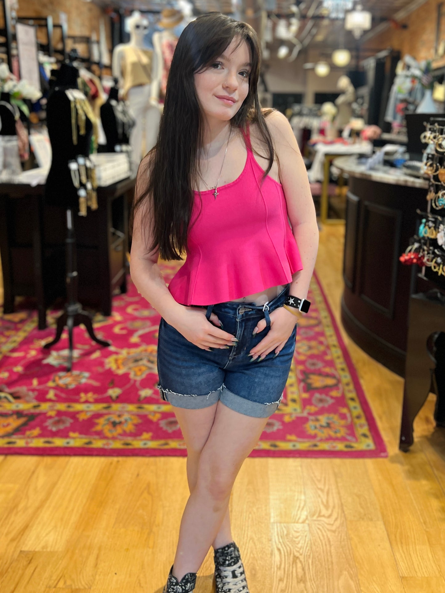 RISEN JEANS High Rise Cuffed Denim Shorts