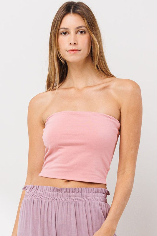 Blush Tube Top Pull on Style Straight Neckline Cropped Design Slouch Free 94% Cotton 6% Spandex