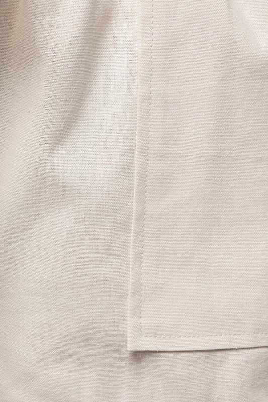 White Roll Up Casual Shorts with Pockets and Tie