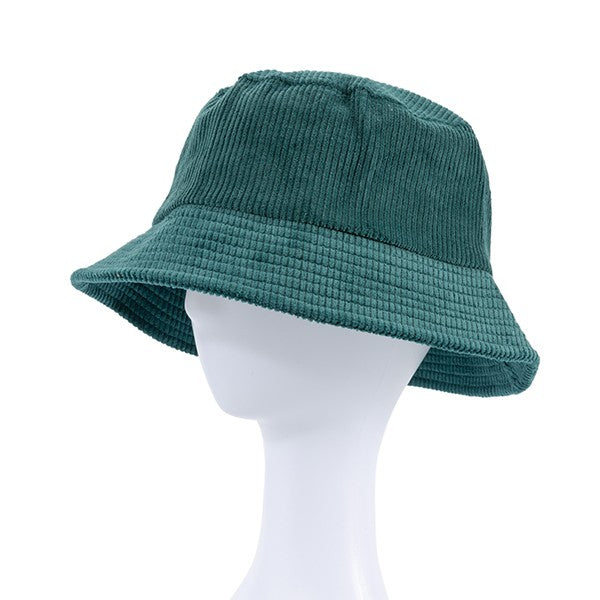 Green bucket hat on a mannequin head against a white background