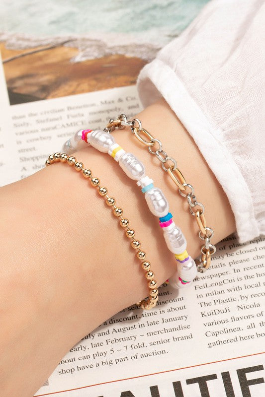 Pearl and Chain Bracelet Set