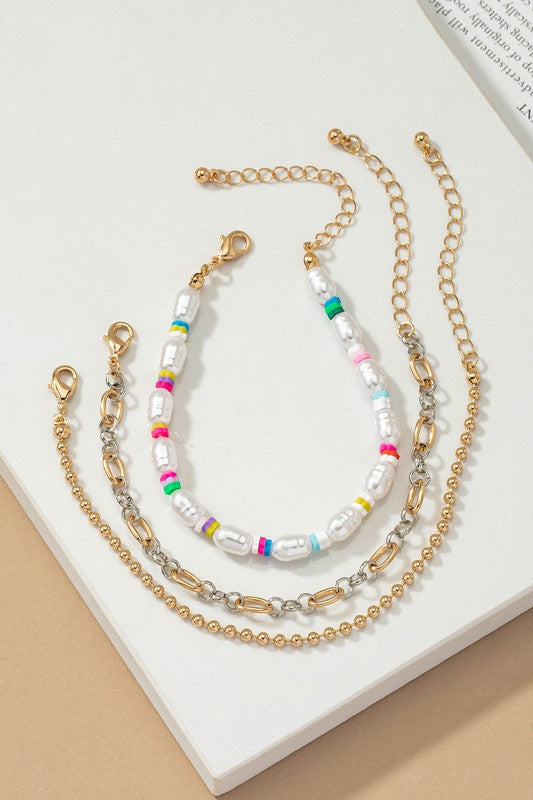 Pearl and Chain Bracelet Set