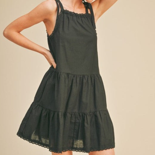 Black Halter Tiered Babydoll Mini Dress
