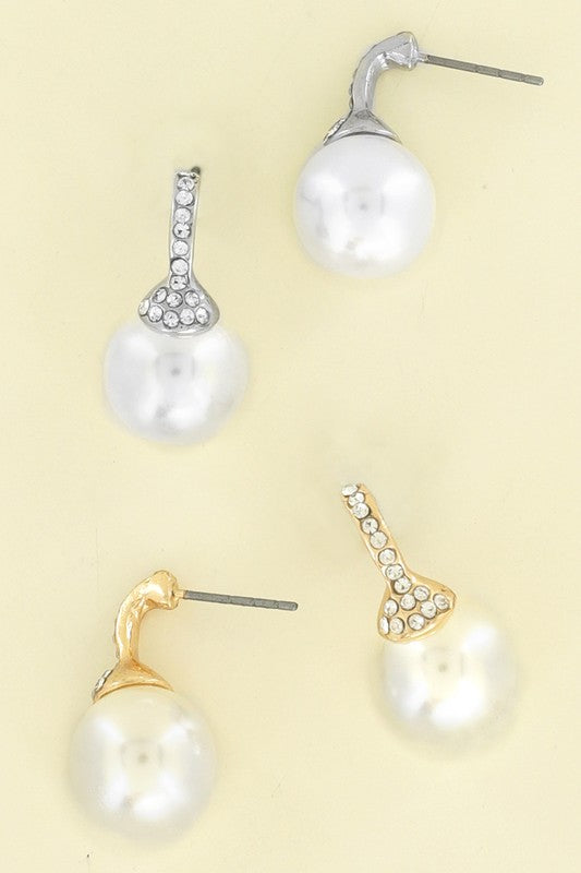 Elevated Crystal Rhinestone Pearl Drop Earrings