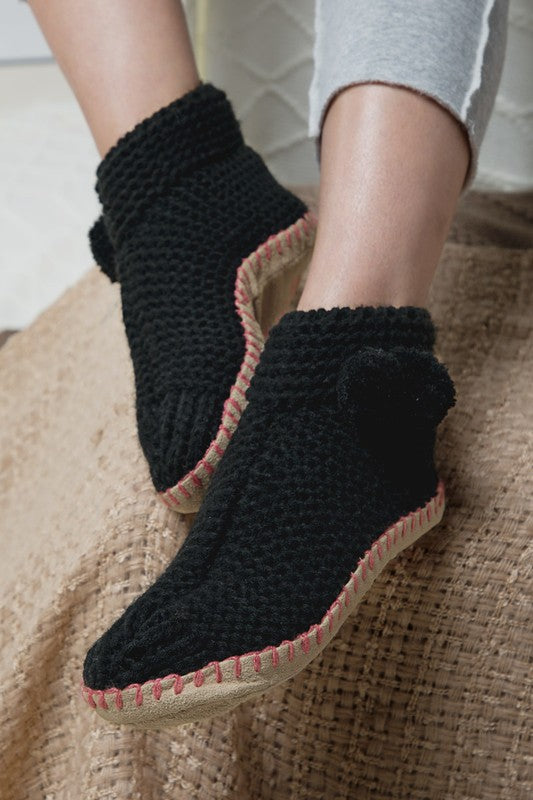 Black Hand Knitted Snowflake Slippers