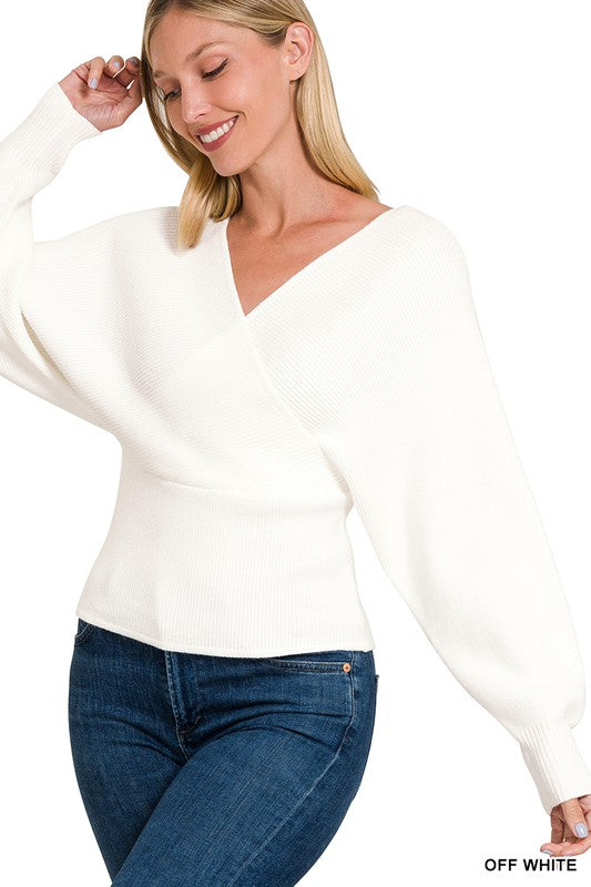 Off White Cross Wrap Pullover Sweater