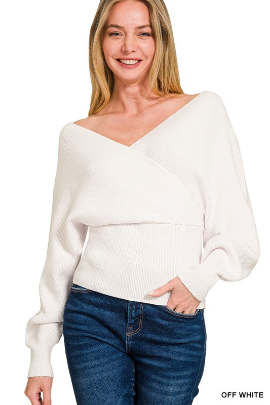 Off White Cross Wrap Pullover Sweater