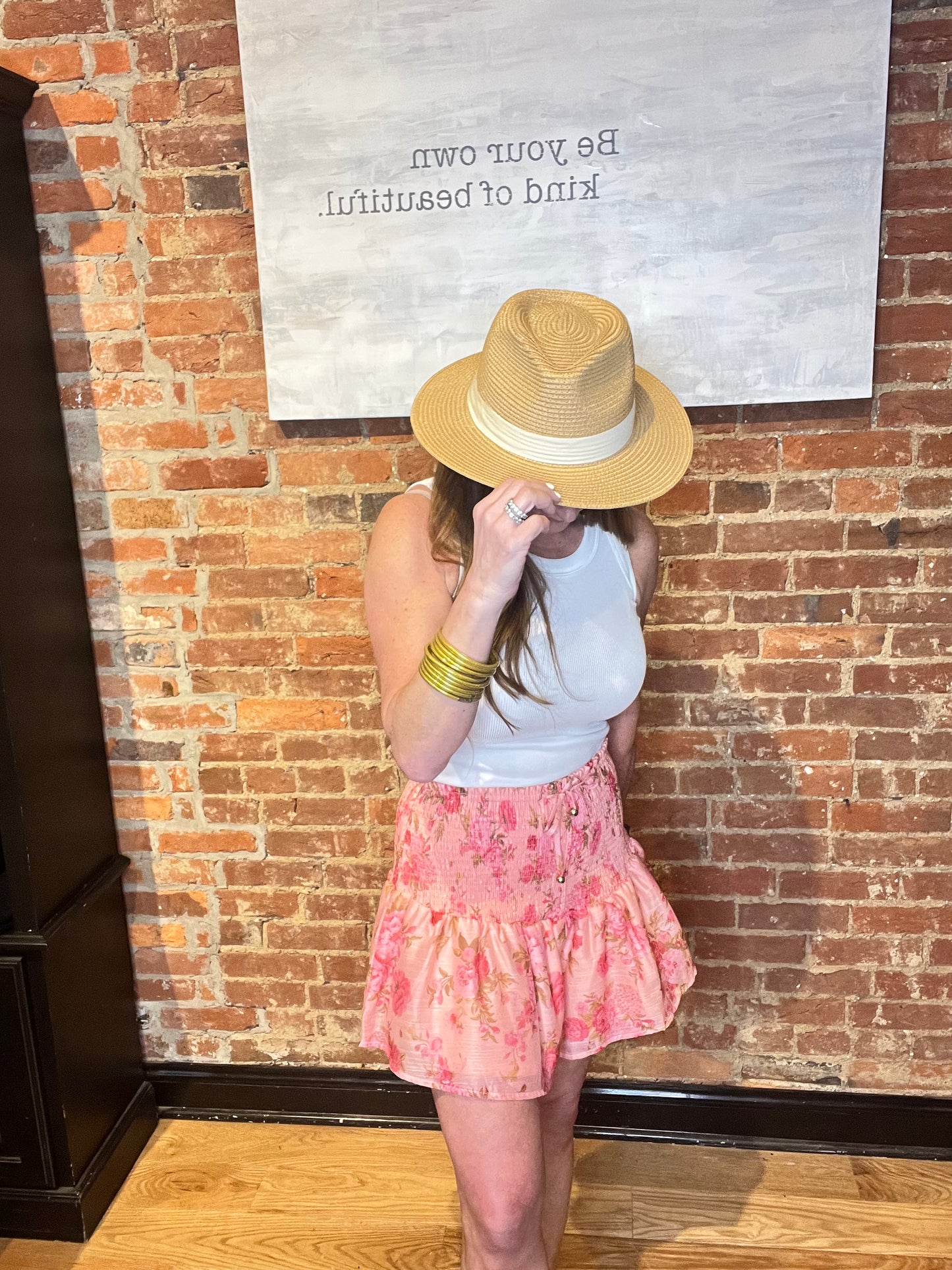 Pink Floral Print Smocked Shorts