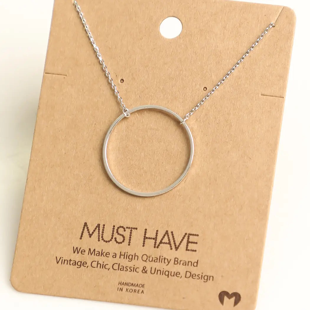 Rhodium Plated Large Circle Ring Necklace 16" in Length