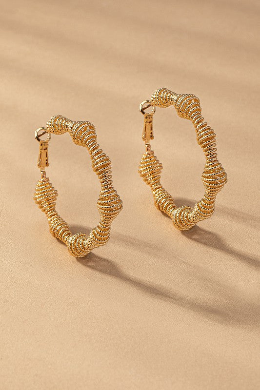 Hoop Earrings with Wavy Diamond Cute Wife Coil Wrapped Around