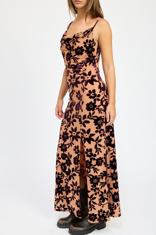 Woman wearing a floral dress with a white background