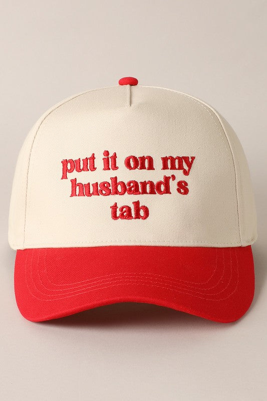 Red "Put it on My Husbands Tab" Embroidered Trucker Hat