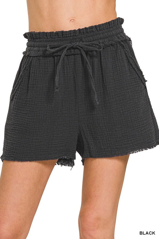 Black Mocha Double Gauze Shorts