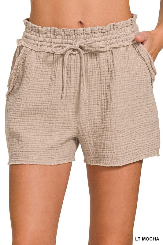 Light Mocha Double Gauze Shorts