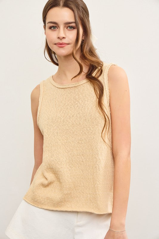 Natural Crew Neck Sweater Sleeveless Top