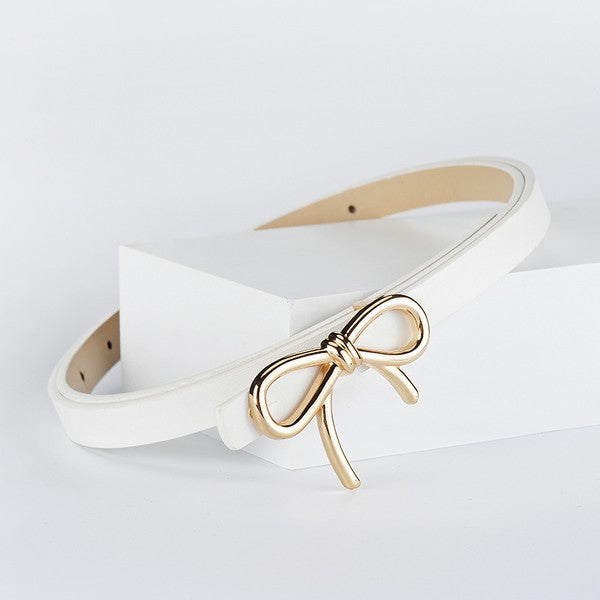 White belt with a gold bow on a light gray background