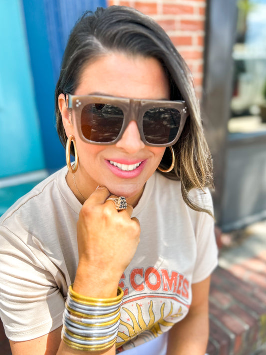 Square Large Rectangular Sunglasses Dark Brown Solid Color One Size UV 400 Protection