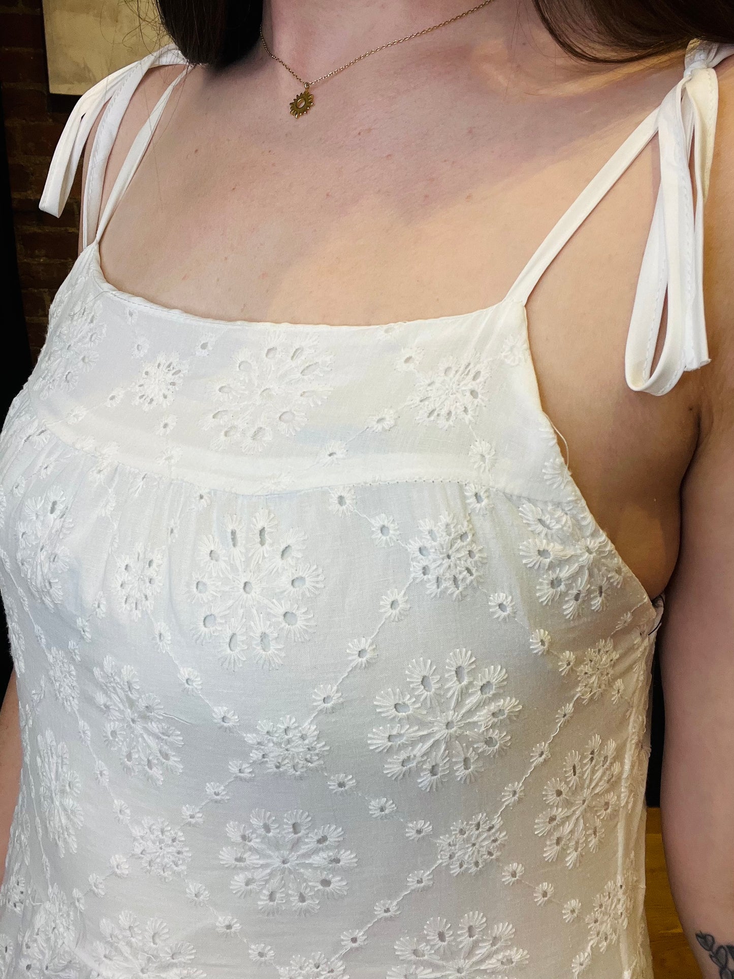 White Eyelet Tank Top with Tie Straps