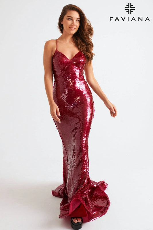Raspberry Sequins Faviana Prom 11261