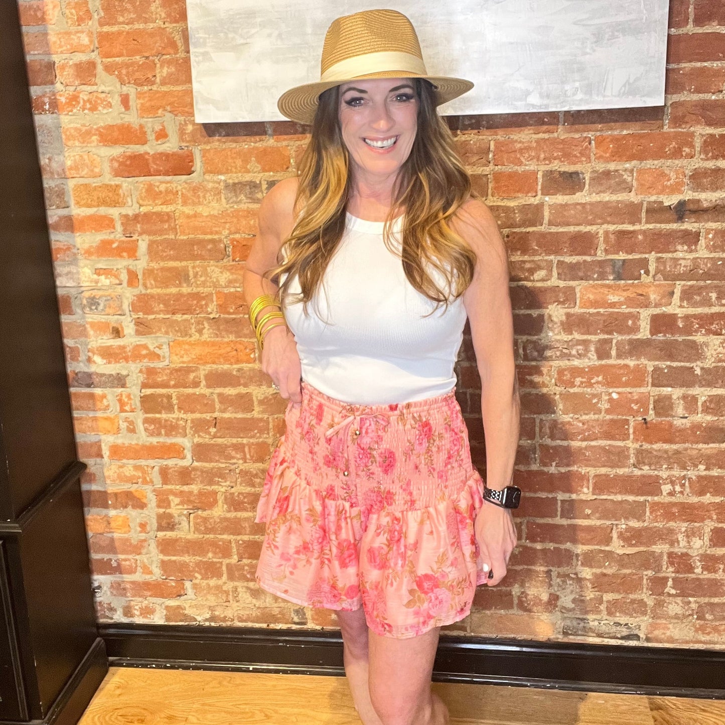 Pink Floral Print Smocked Shorts