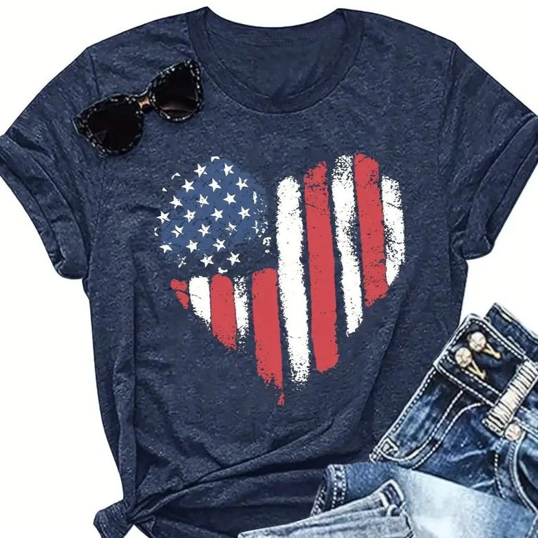 American Flag Heart Shape Graphic Tee