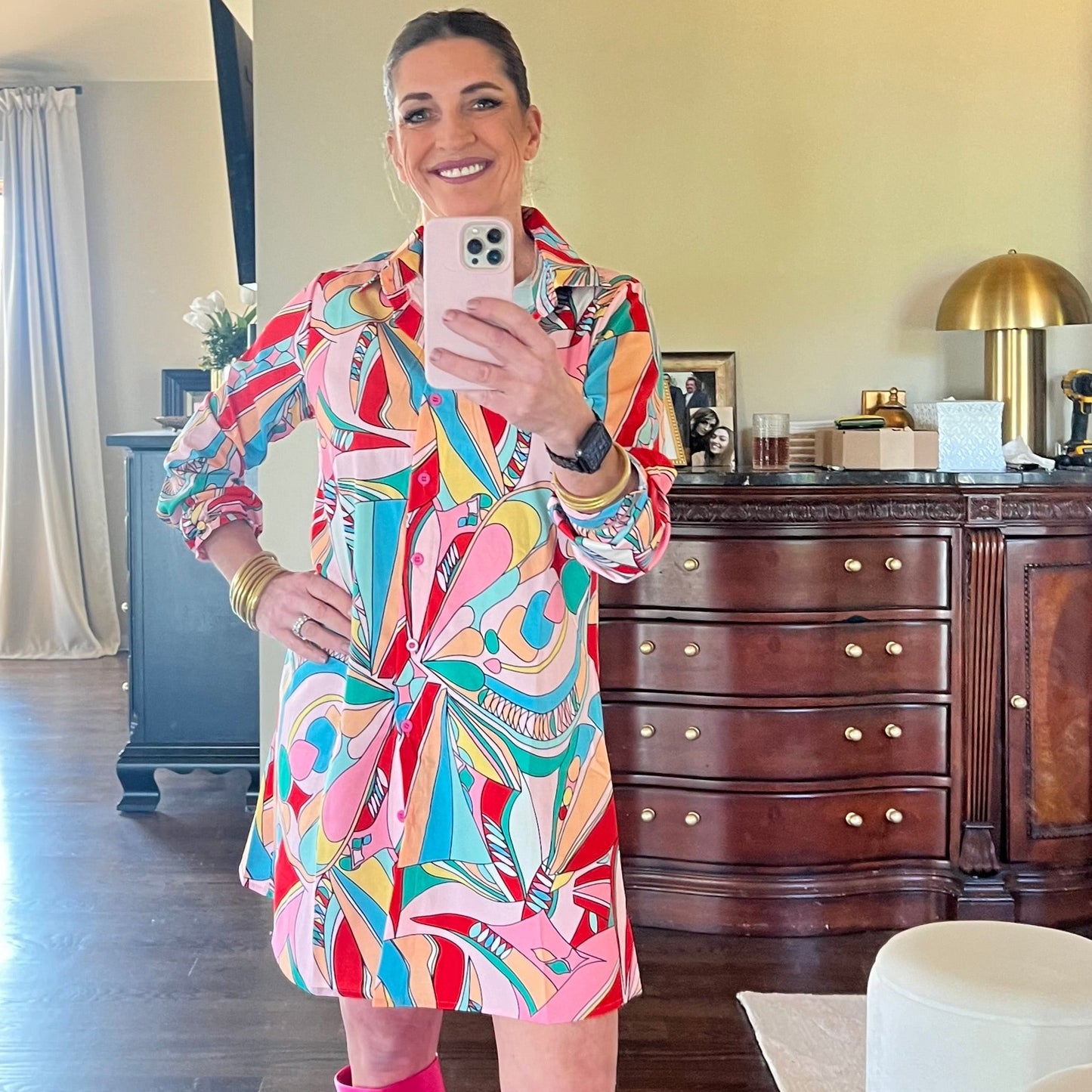 Amalfi Coast Abstract Button Front Shirt Dress