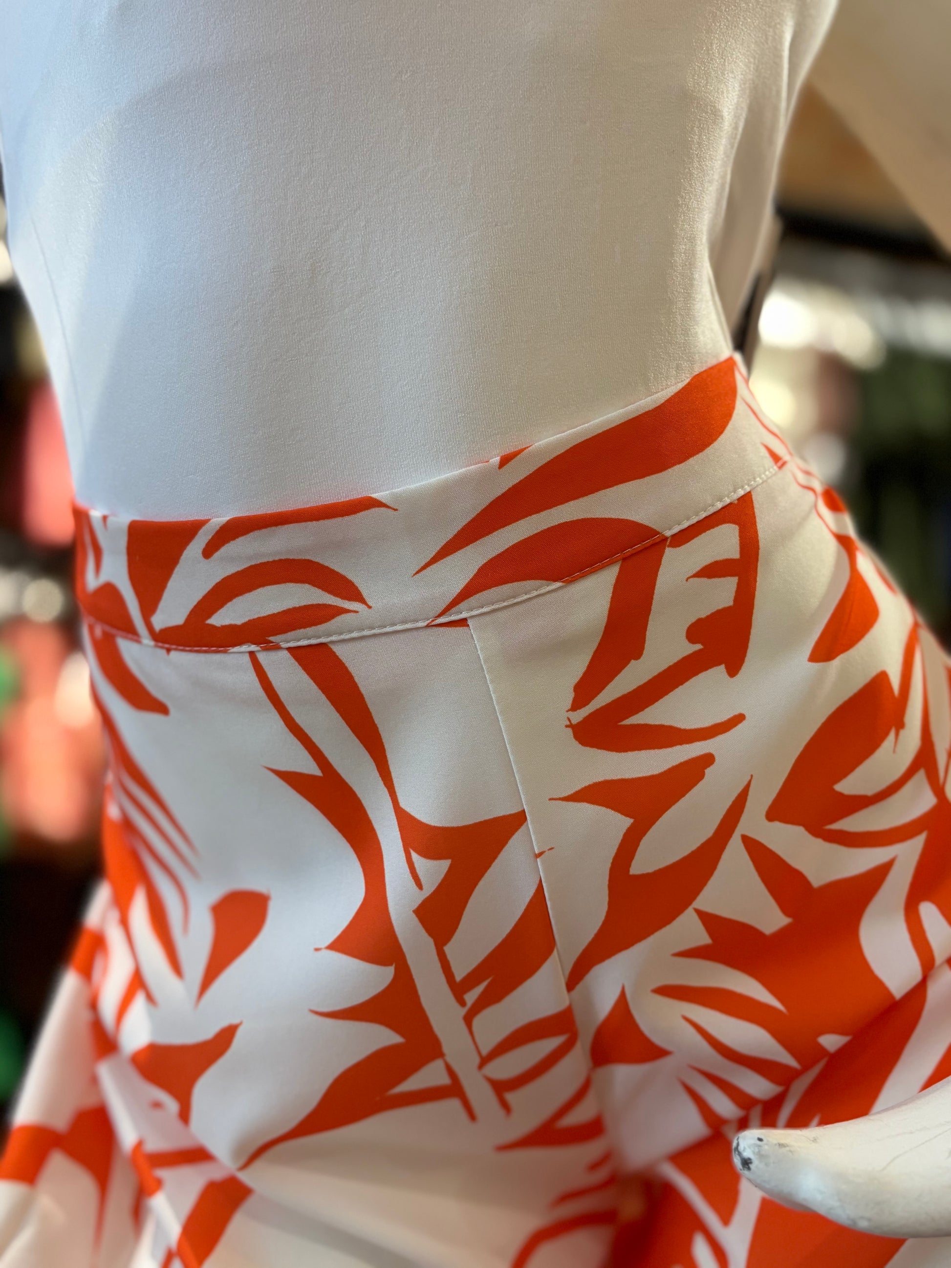 Orange Leaf Print Wide Leg Pants