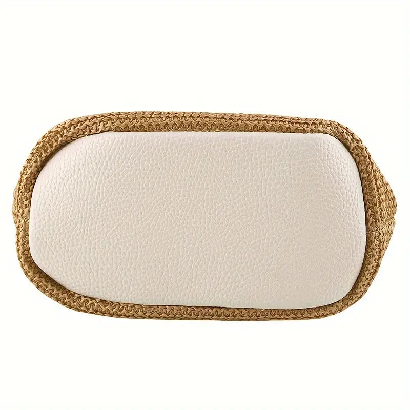 Khaki White Straw Tote Back Bucket Silhouette