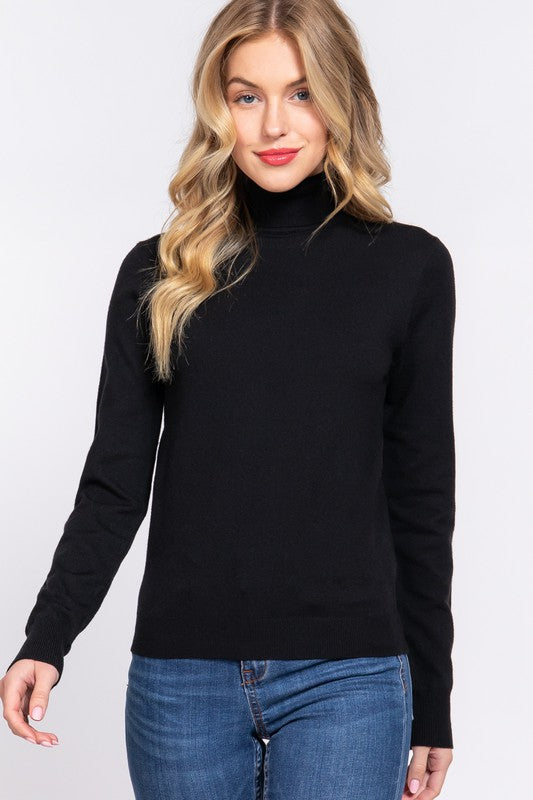 Black Turtleneck Sweater Long Sleeve Top