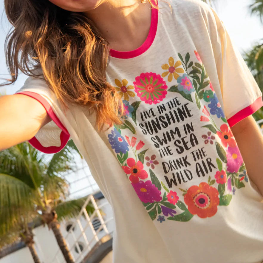 Natural Life White Graphic Tee with Floral Design and Saying
