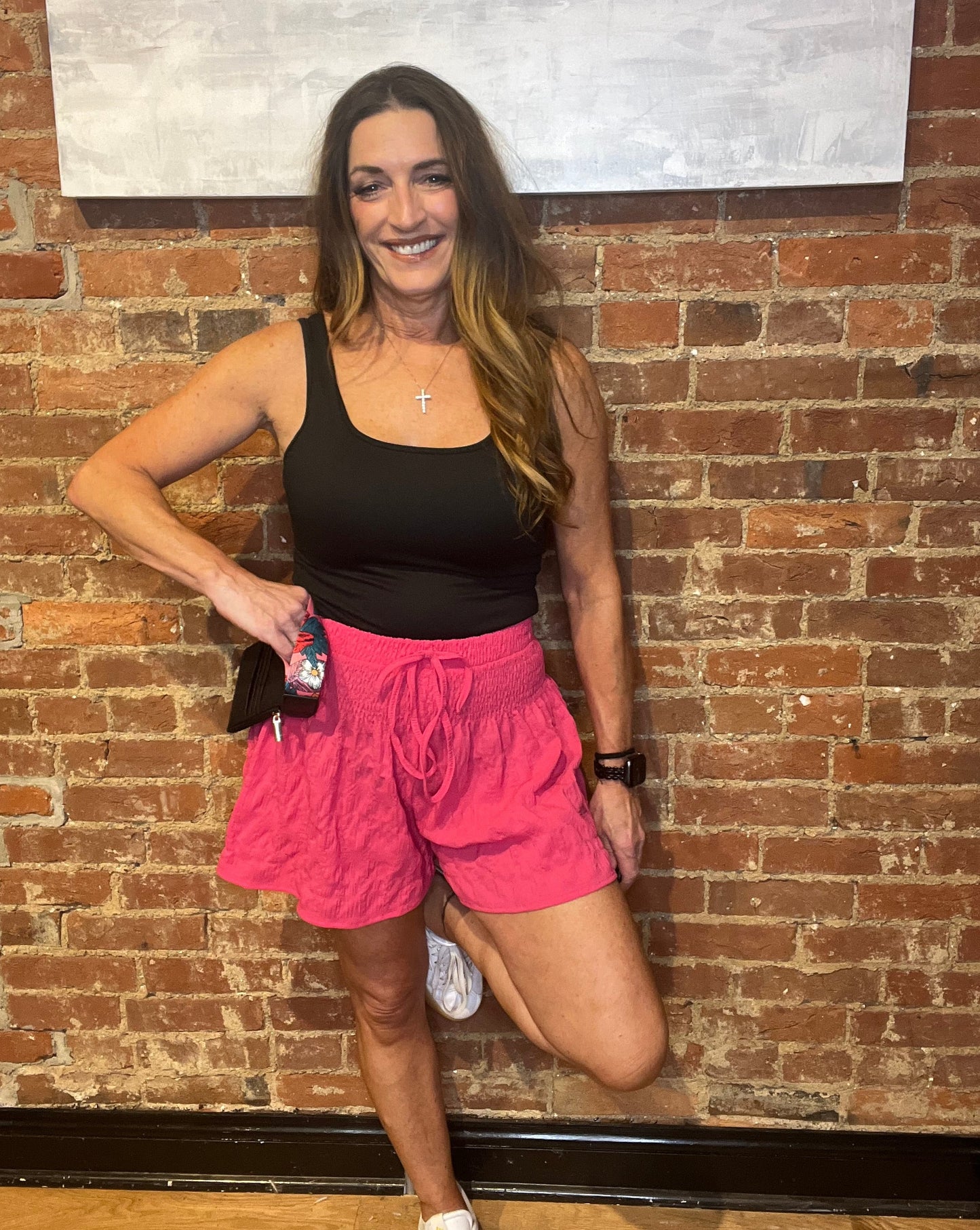 Raspberry High Waist Smocked Shorts with Drawstring