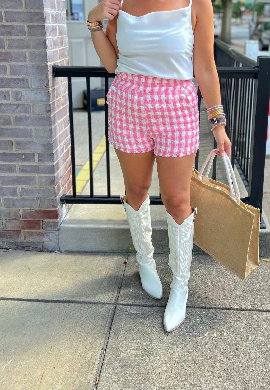 Preppy Perfection Plaid Tweed Shorts