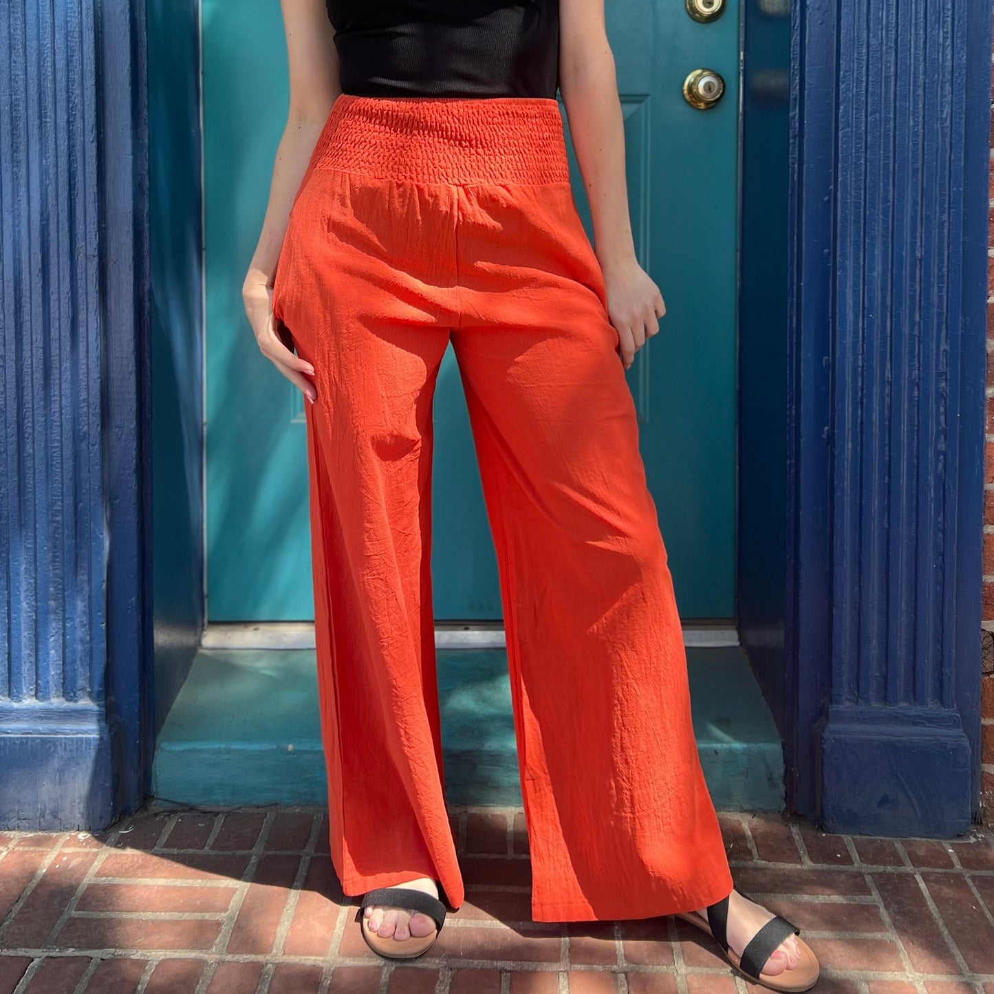Coral Wide Leg Linen Pants with Pockets