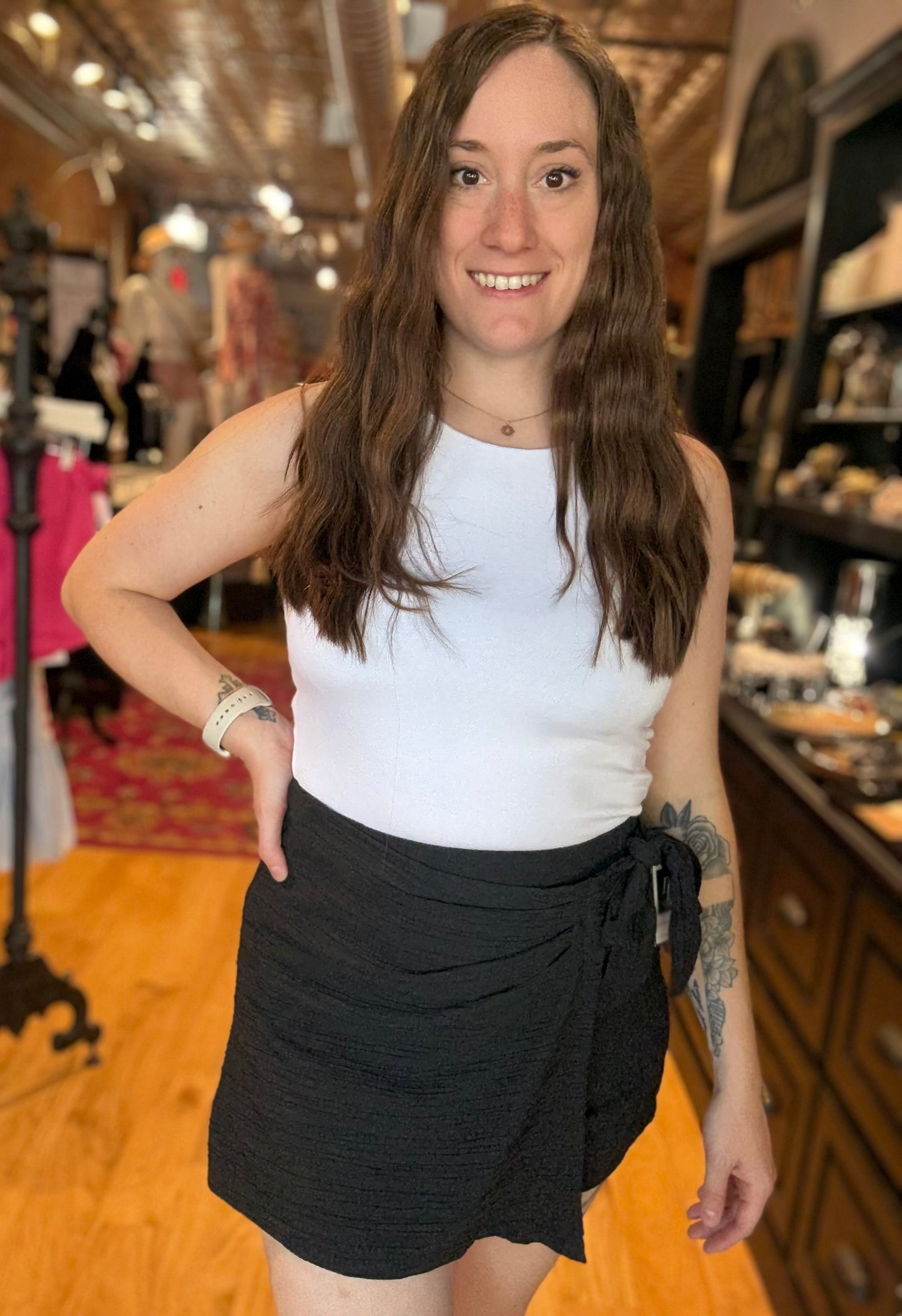 Black Summer Asymmetric Faux Wrap Mini Skort