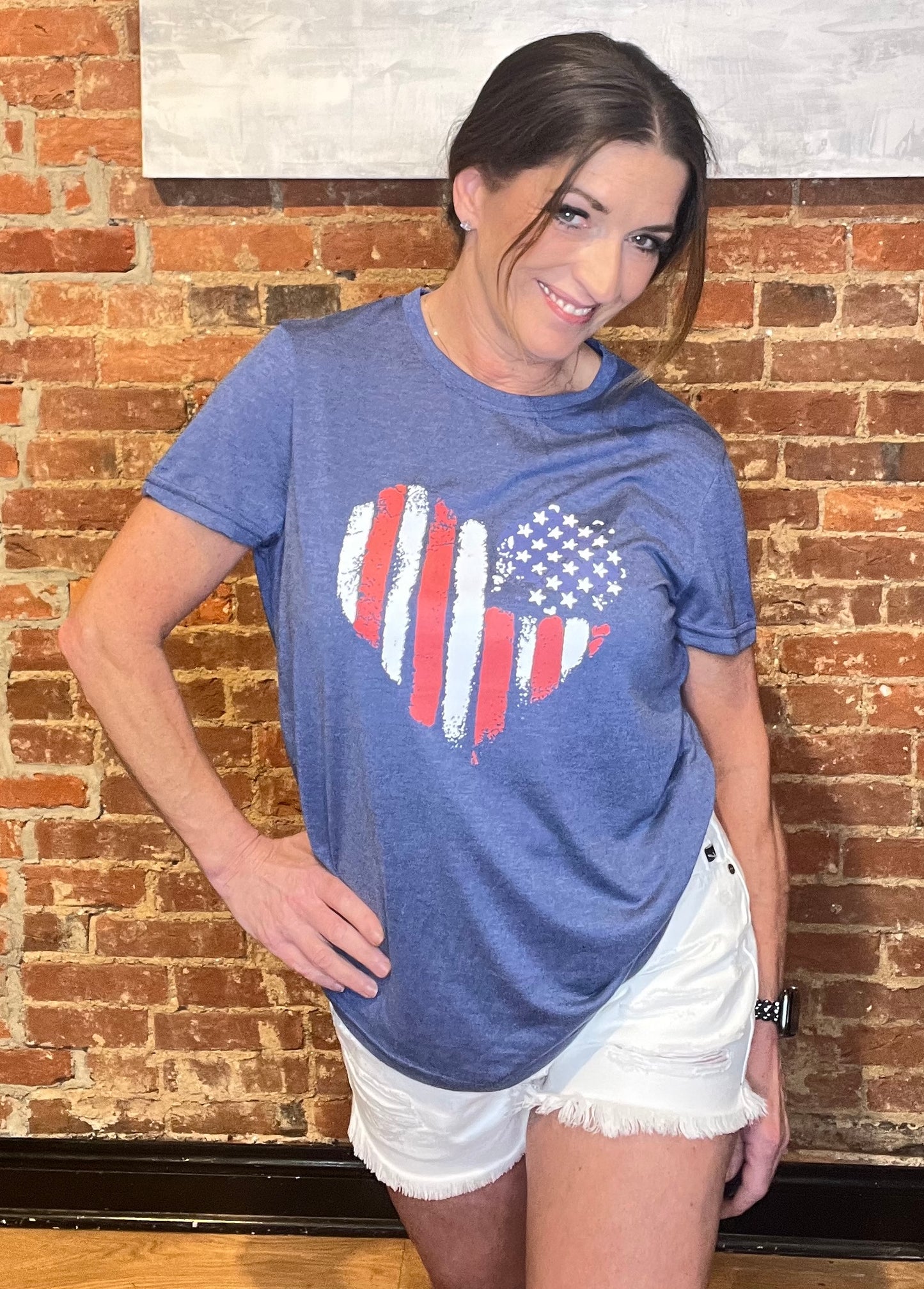 American Flag Heart Shape Graphic Tee