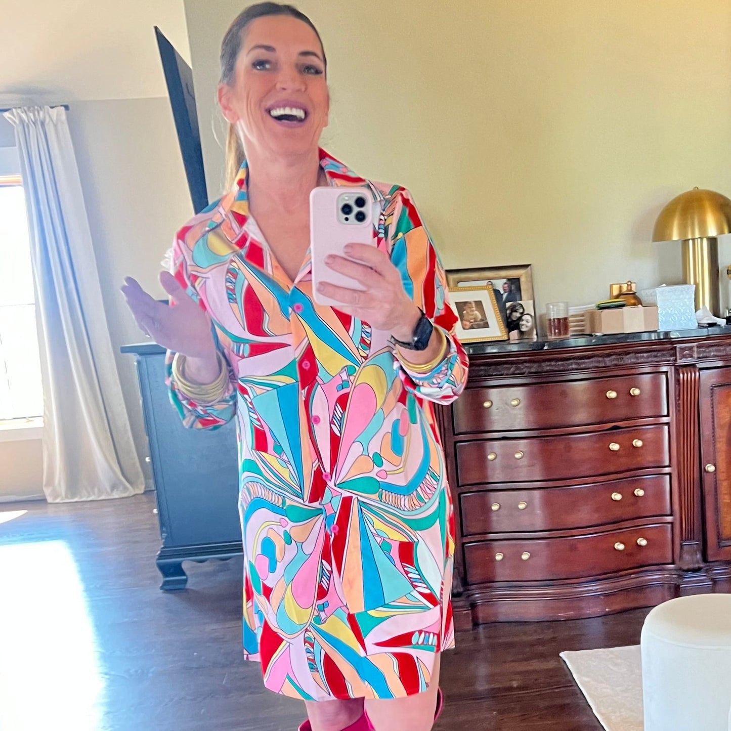 Amalfi Coast Abstract Button Front Shirt Dress