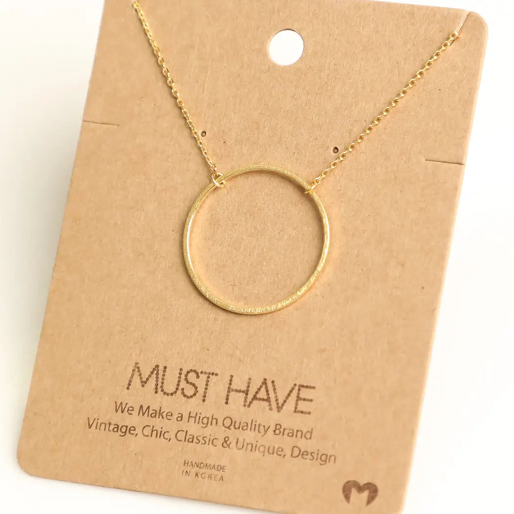 18K Gold Dipped Large Circle Ring Necklace 16" in Length