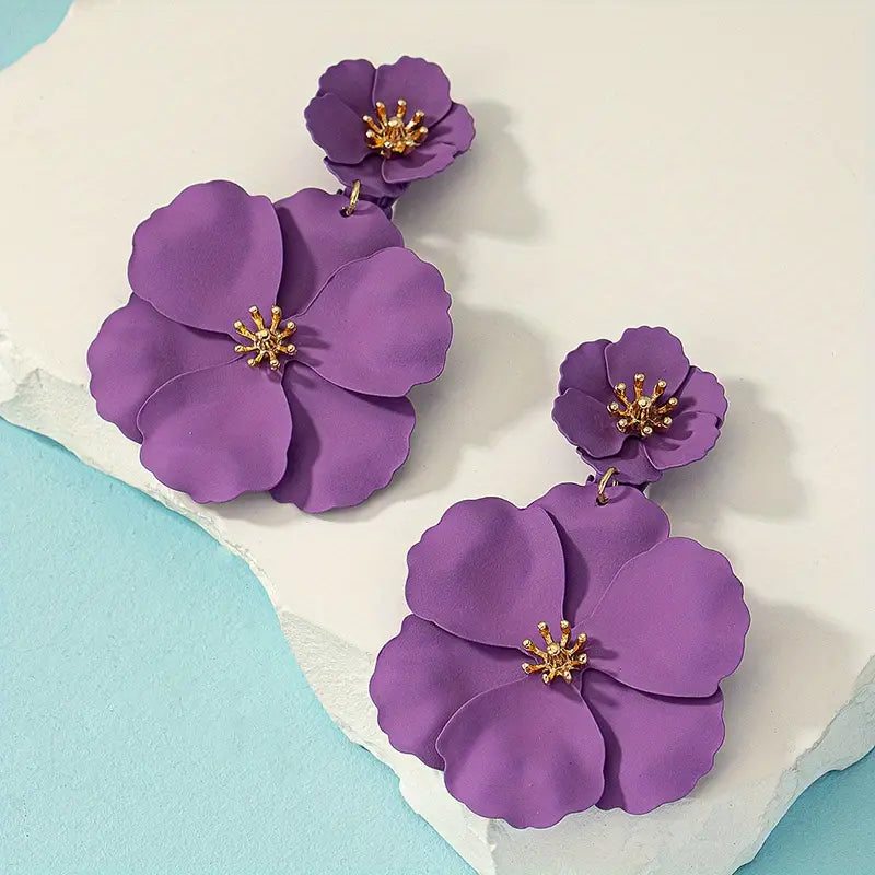 Purple Flower Dangle Earrings