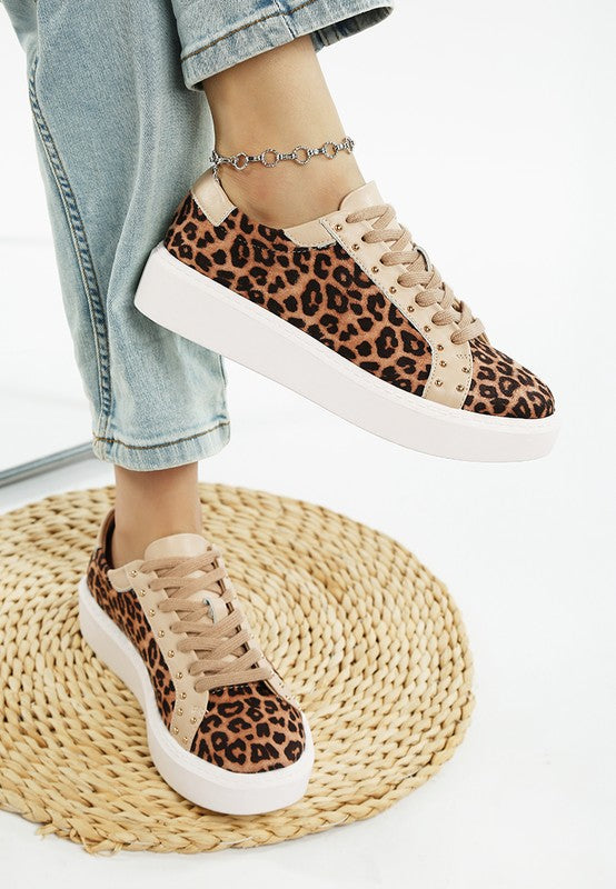 Studded Leopard Print Chunky Sneakers