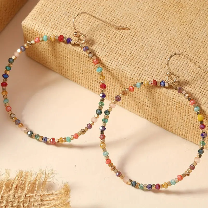 Multi Color Glass Bead Dangle Earrings
