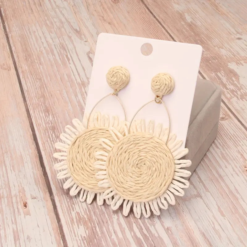 Ivory Flower Straw Drop Earrings