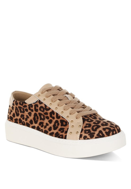 Studded Leopard Print Chunky Sneakers