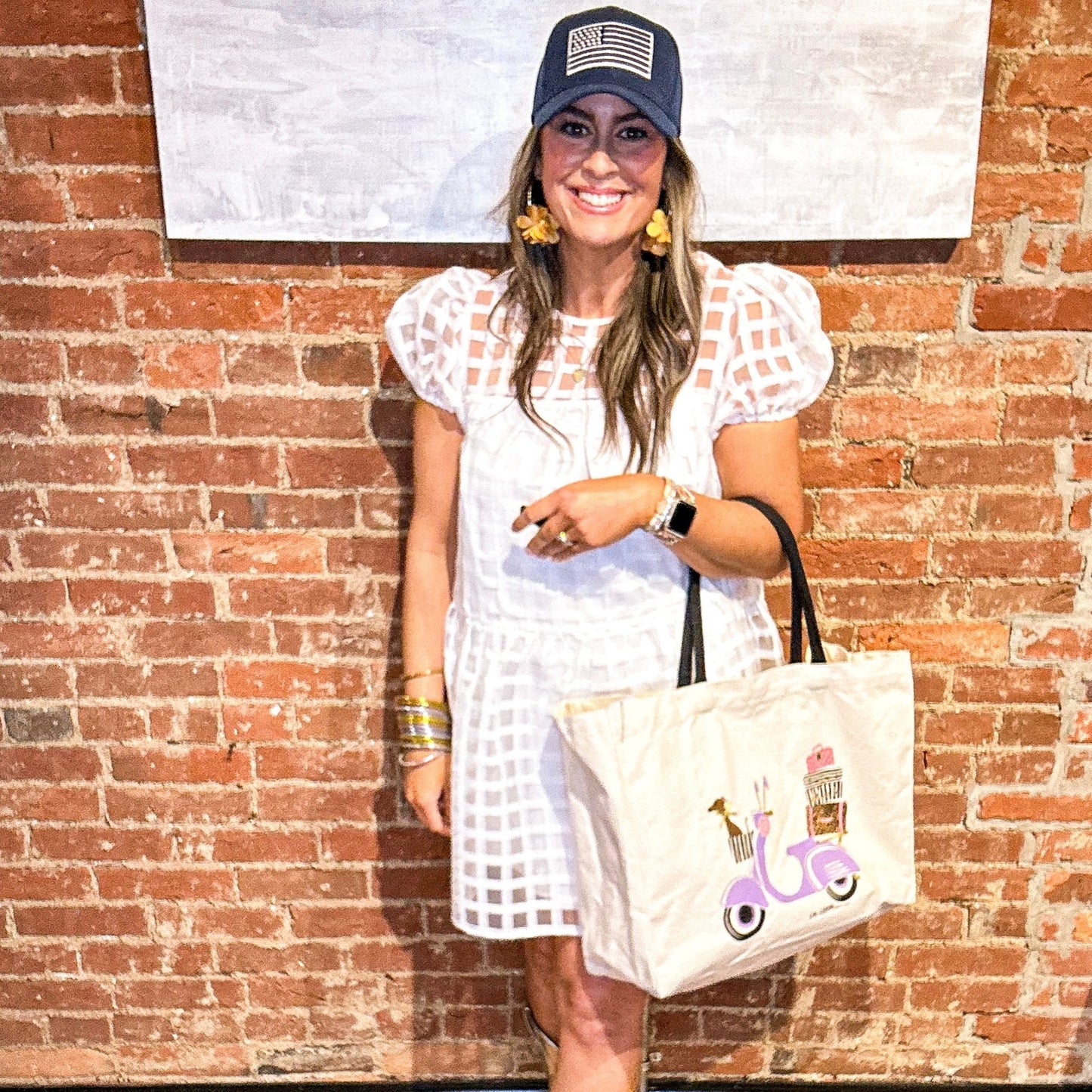 2 Chic Tote Bag with Moped and Bags on Top