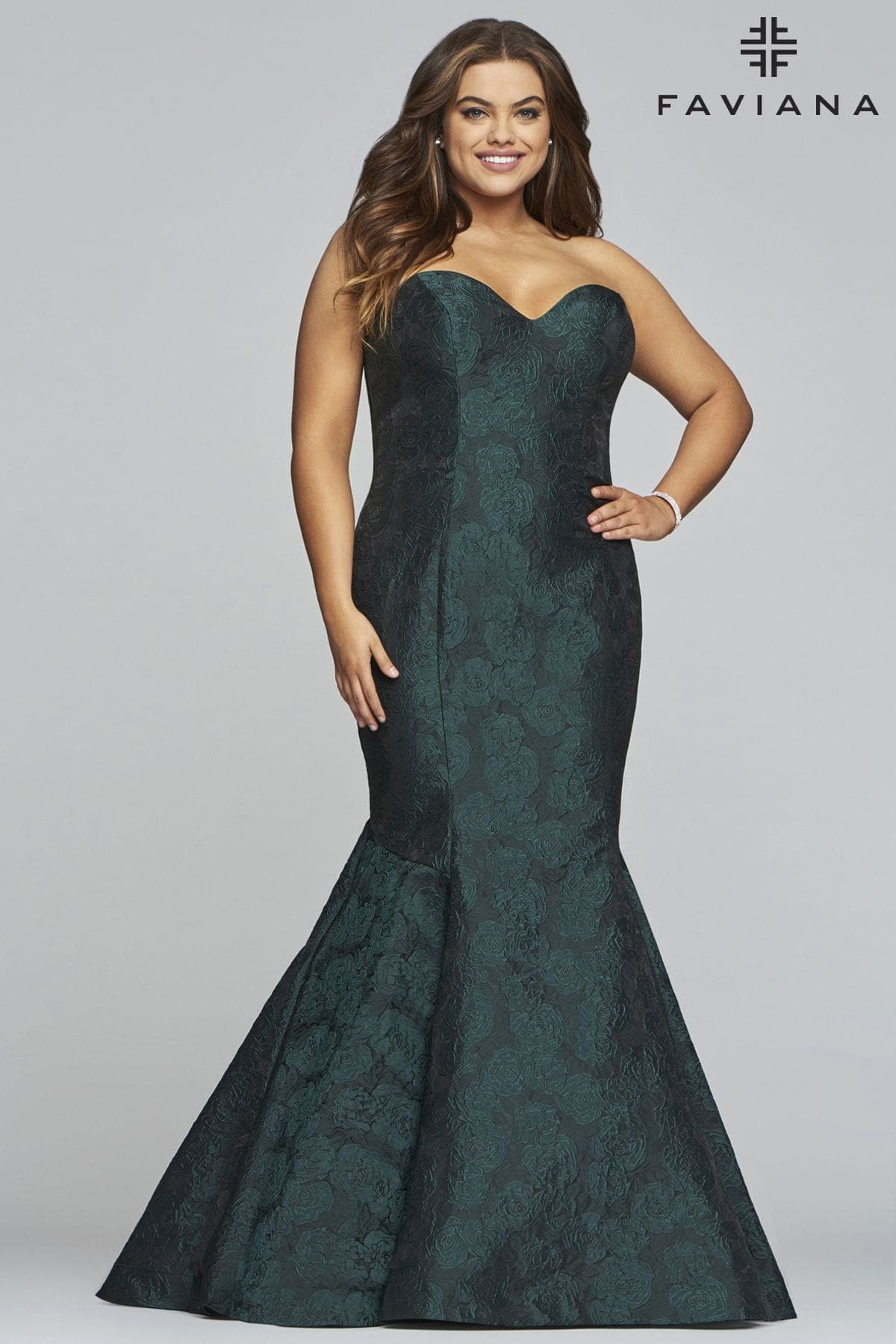 Evergreen Long Sweetheart Strapless Jacquard Dress with Mermaid Skirt
