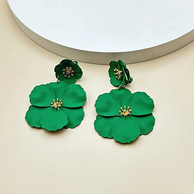Kelly Green Flower Dangle Earrings
