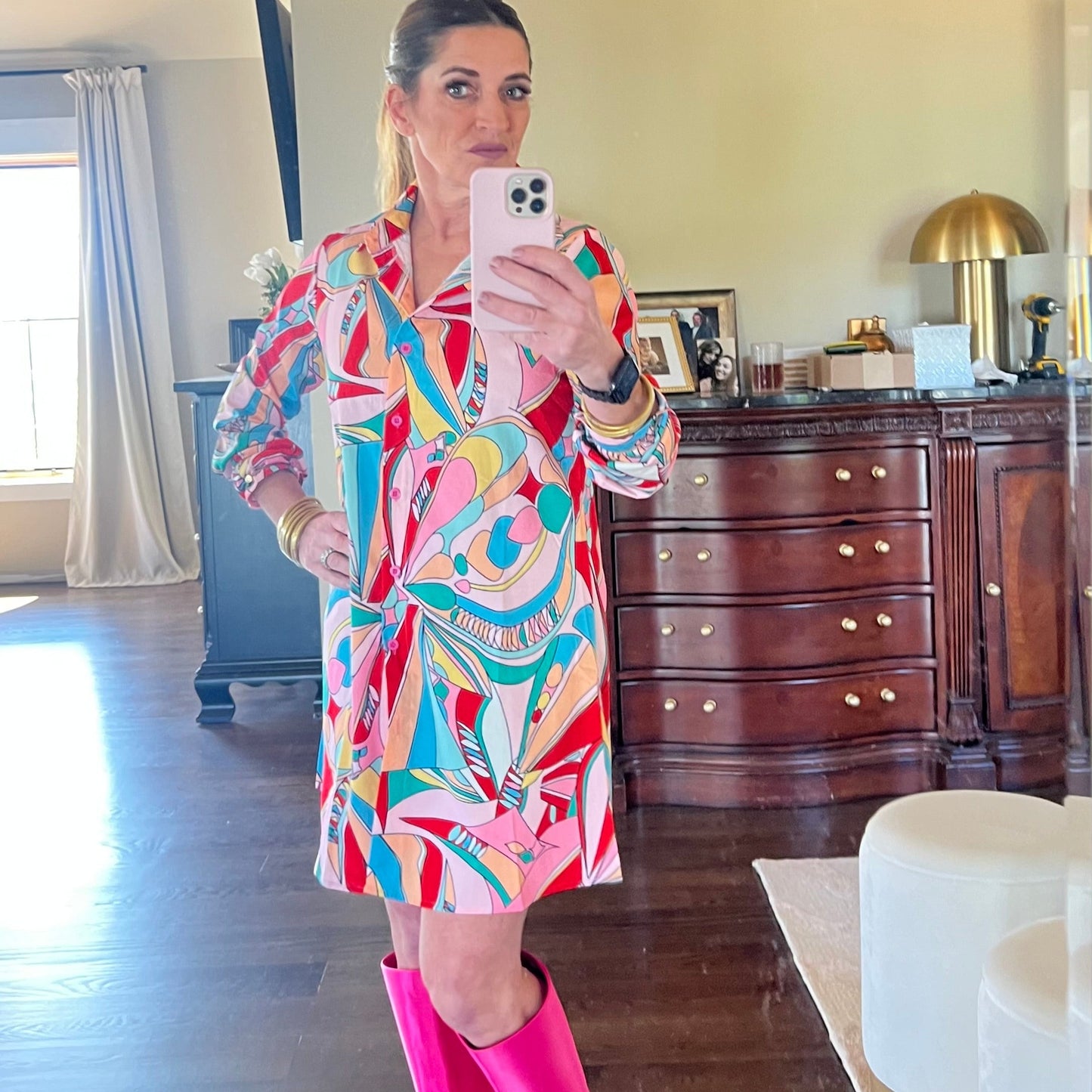 Amalfi Coast Abstract Button Front Shirt Dress