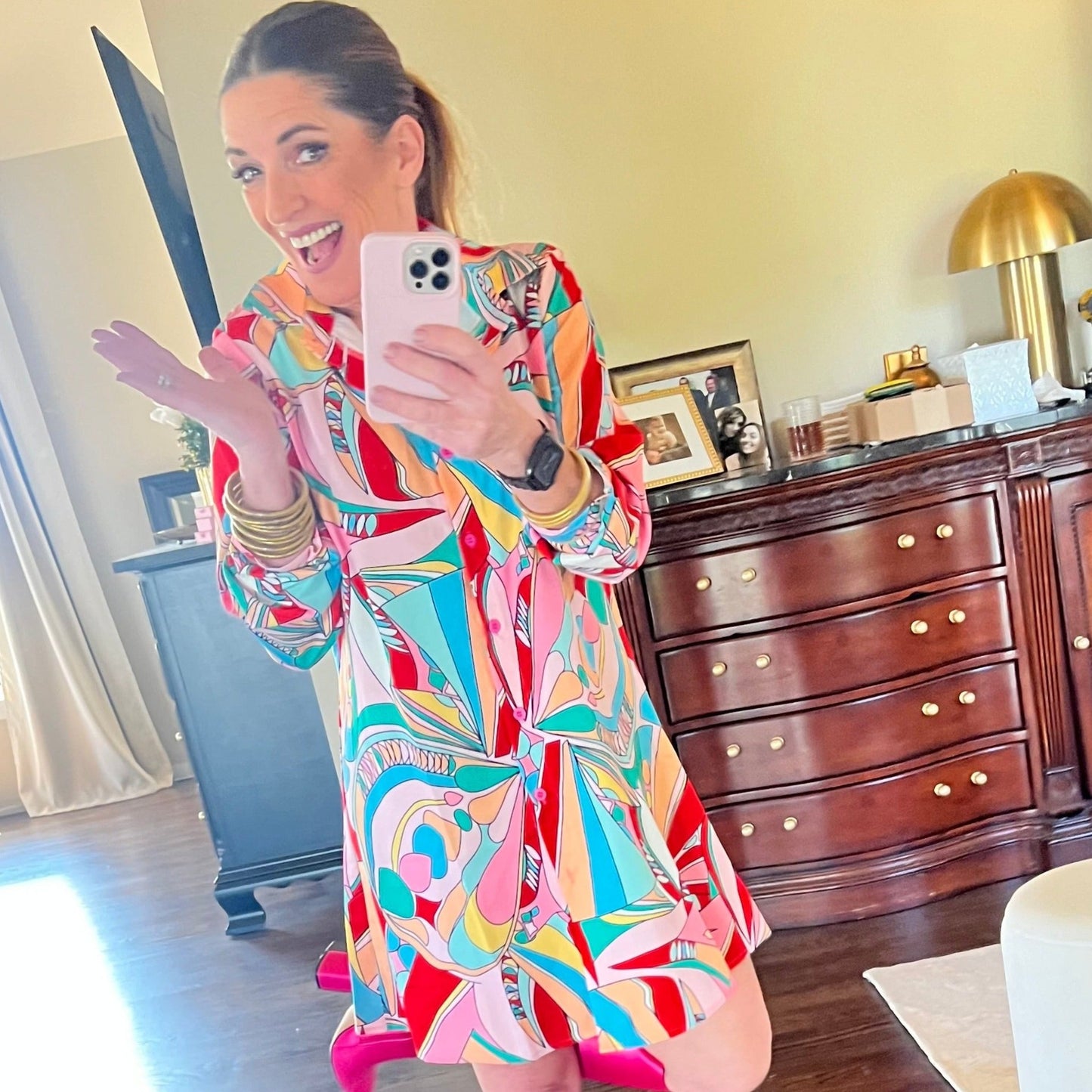 Amalfi Coast Abstract Button Front Shirt Dress