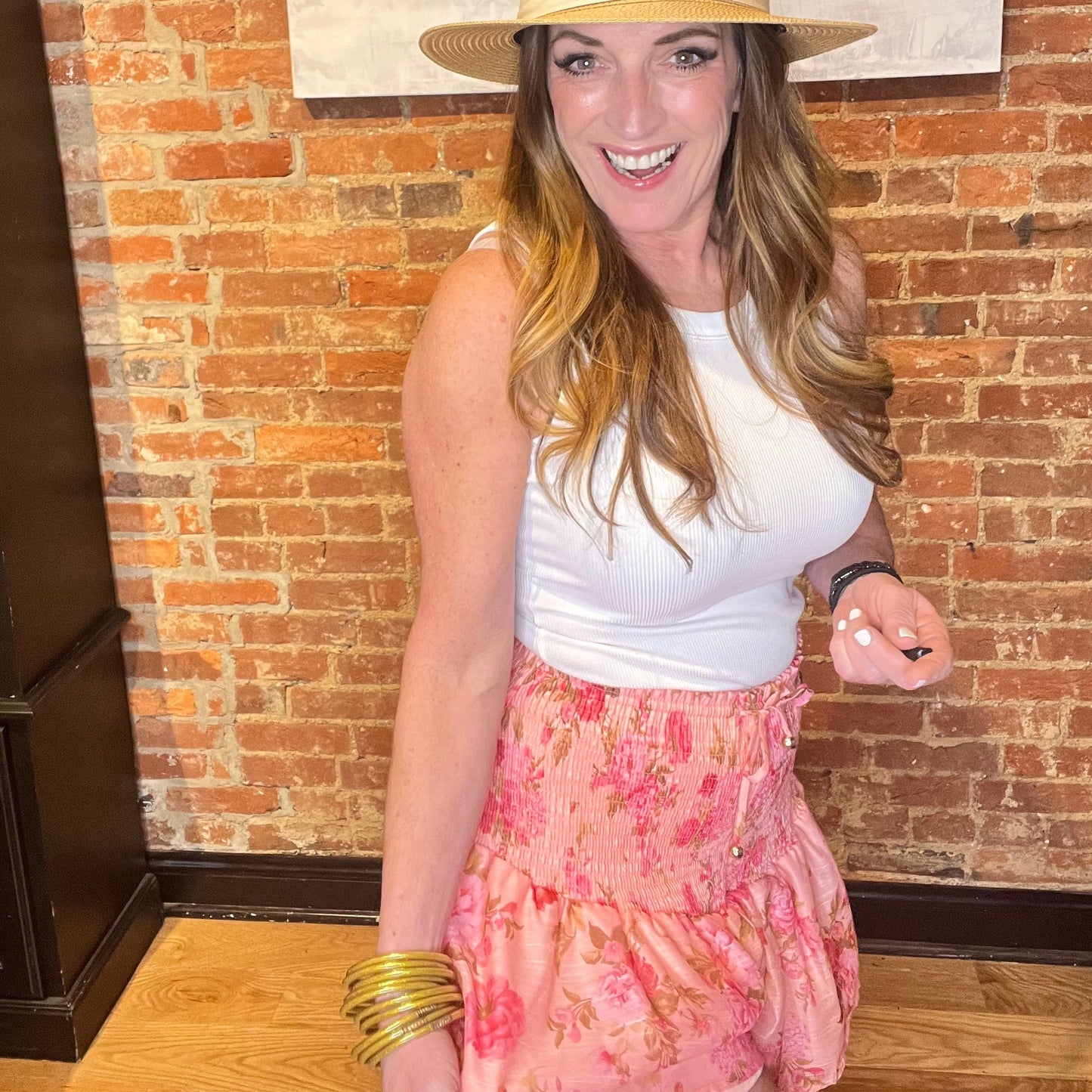 Pink Floral Print Smocked Shorts