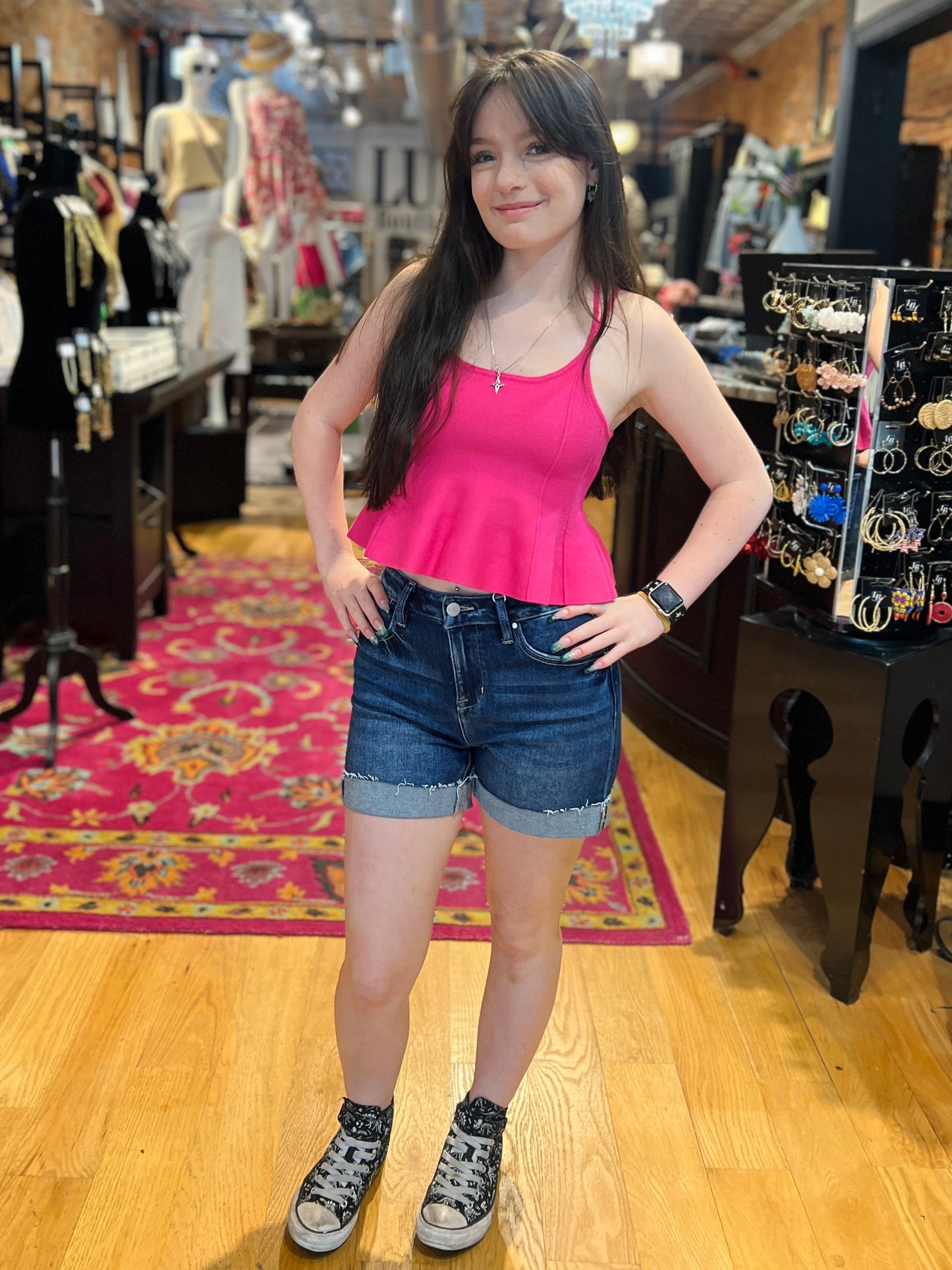RISEN JEANS High Rise Cuffed Denim Shorts